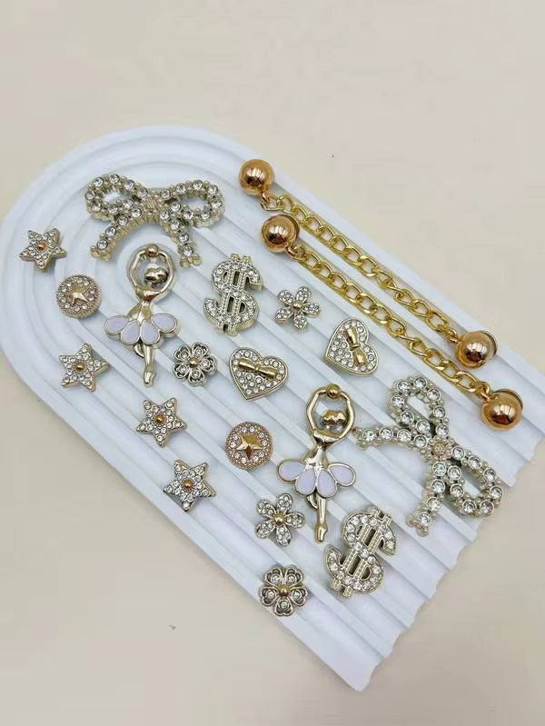 20pcs DIY Shoe Accessories, Detachable, Rhinestone Bear Bow Snowflake Decoration Flowers, Garden Shoes Beach Shoes Decorative Chains, Holiday Gifts