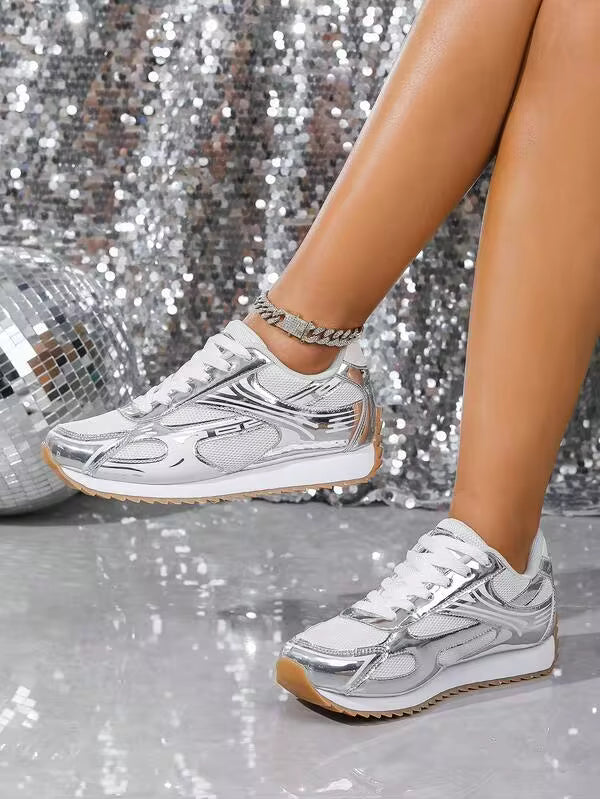 Vintage Functional Style Metallic Women's Shoes Pink / Gold / Silver / Black / Mesh Breathable Shock-Absorbing Casual Sports Shoes Sweet & Cool Streetwear Essential!